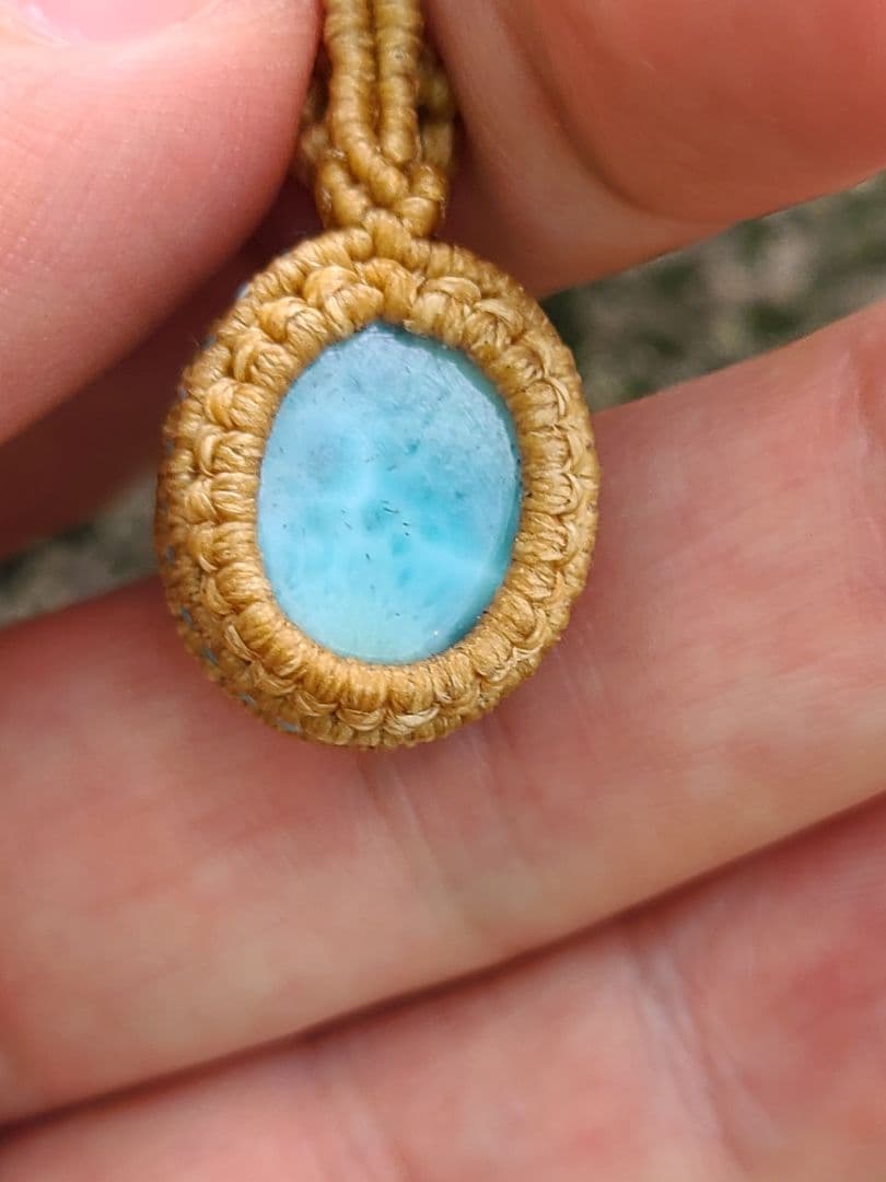 高品質ラリマー　マクラメ編みネックレス　コラボ作品