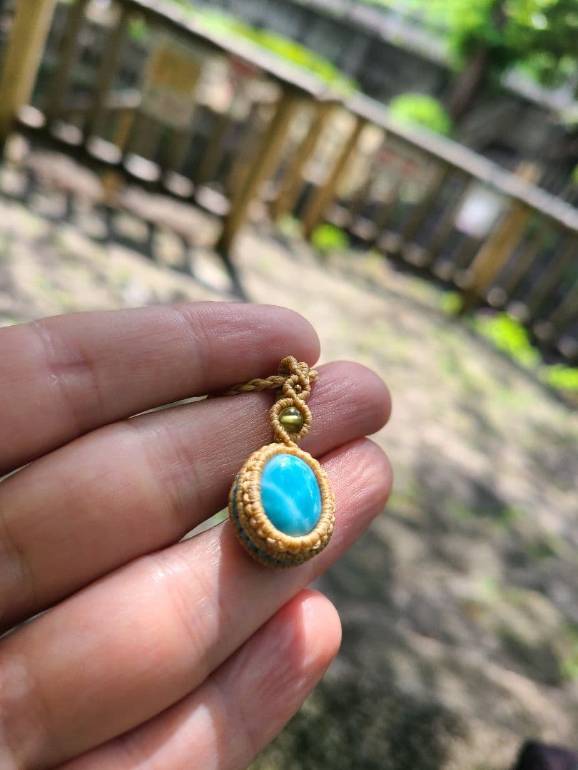 高品質ラリマー　マクラメ編みネックレス　コラボ作品