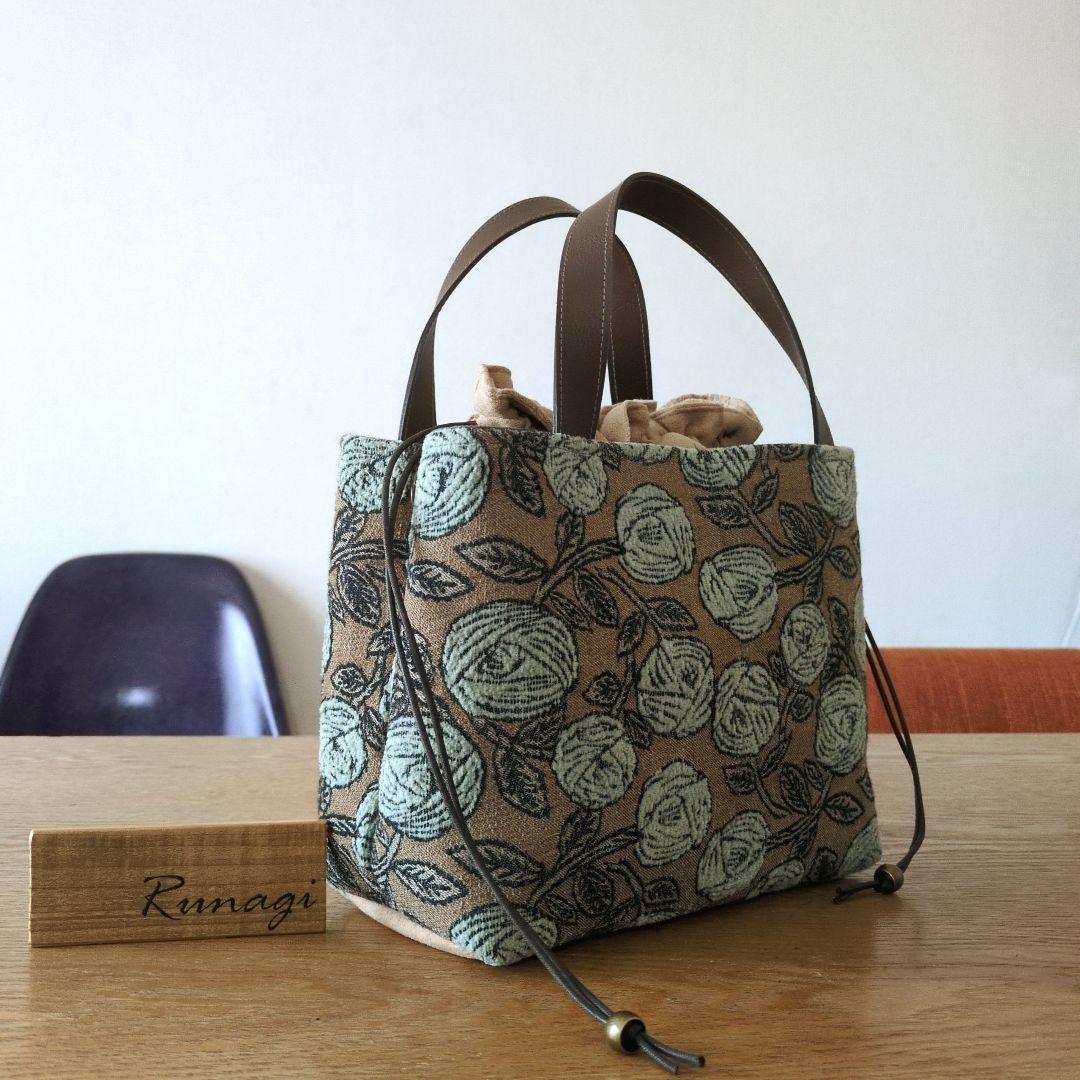 あおりポケットの巾着バッグ＊ミナペルホネン rosy