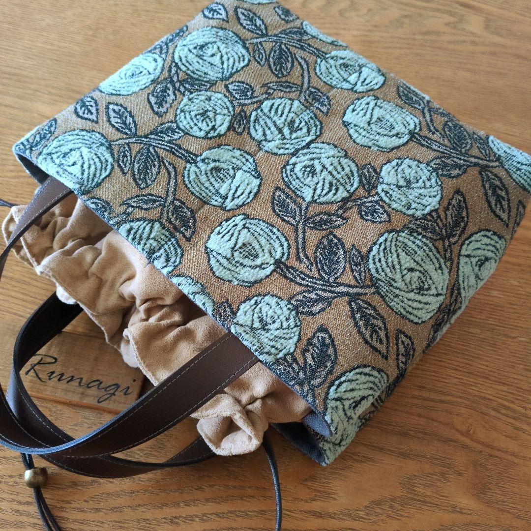 あおりポケットの巾着バッグ＊ミナペルホネン rosy