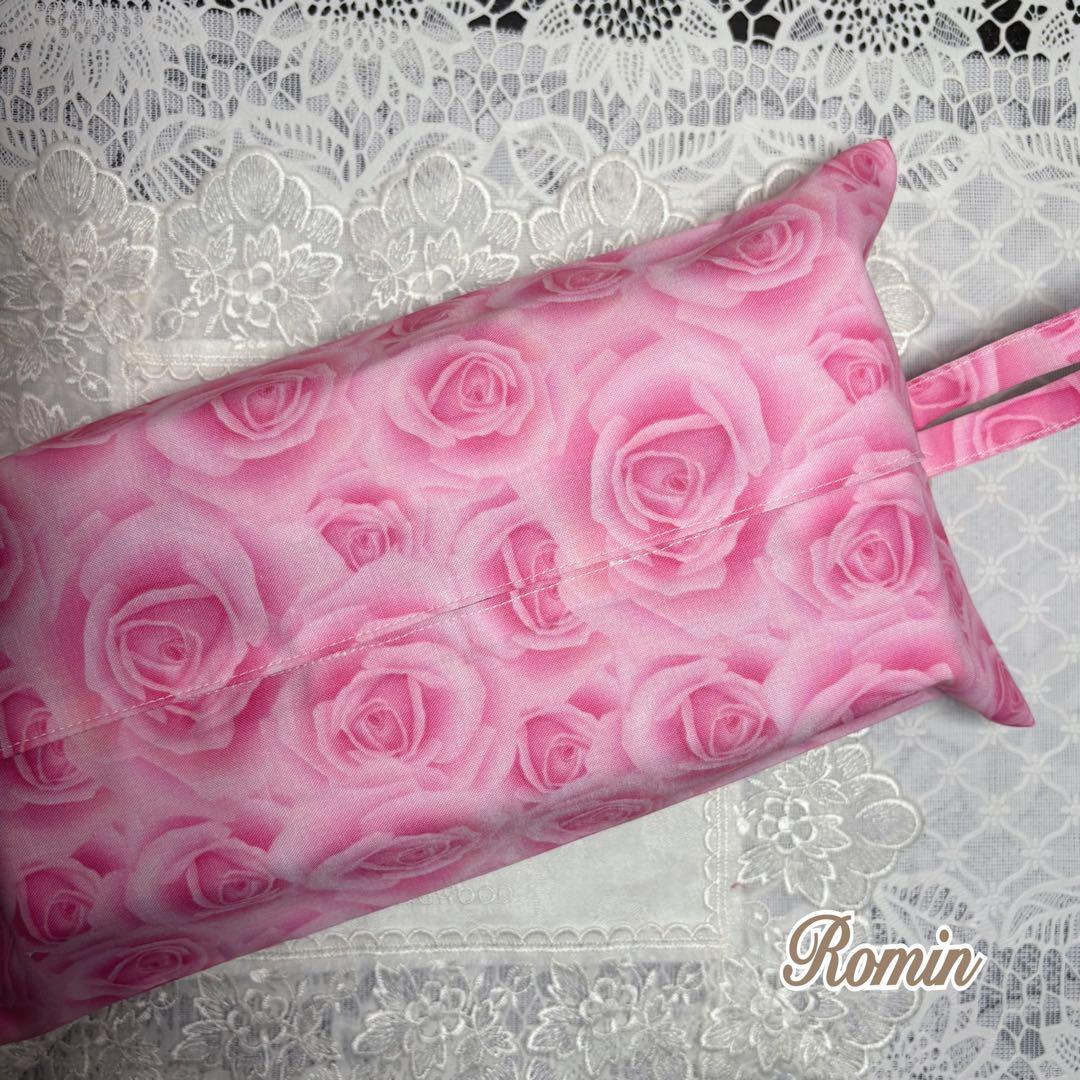 ボックスティッシュカバー　ピンクの薔薇　handmade