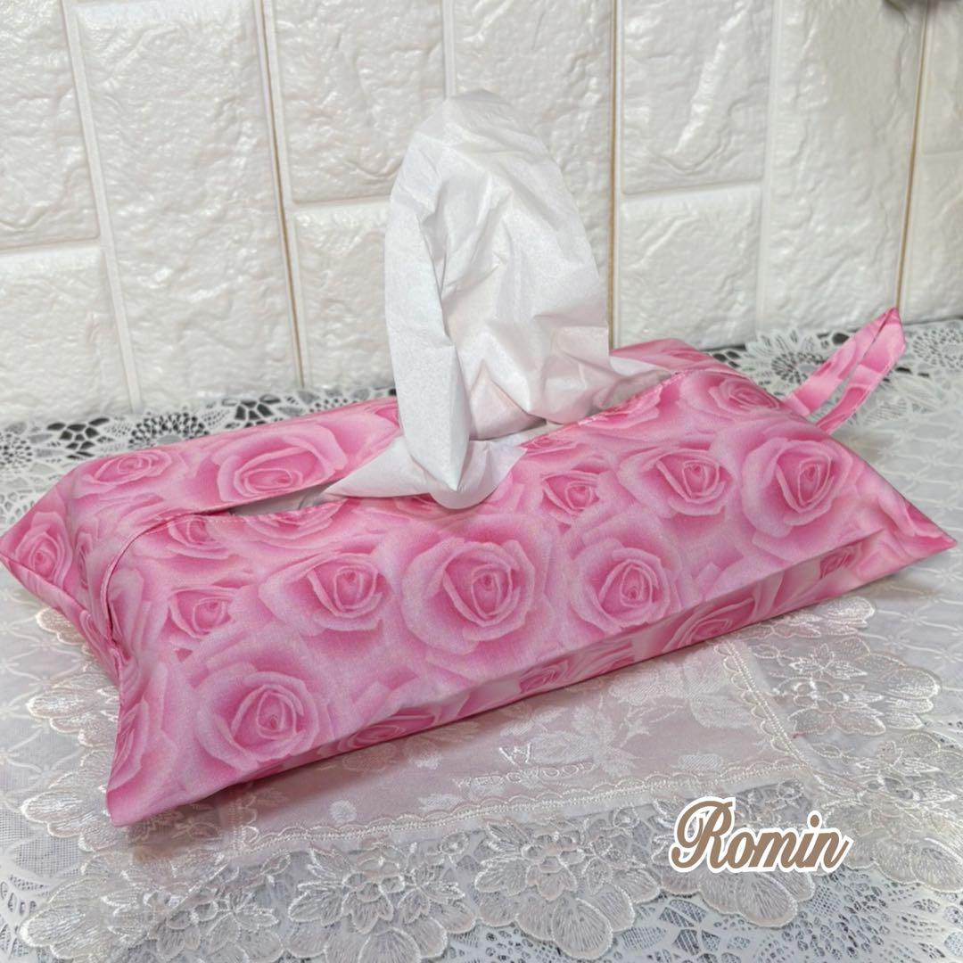 ボックスティッシュカバー　ピンクの薔薇　handmade