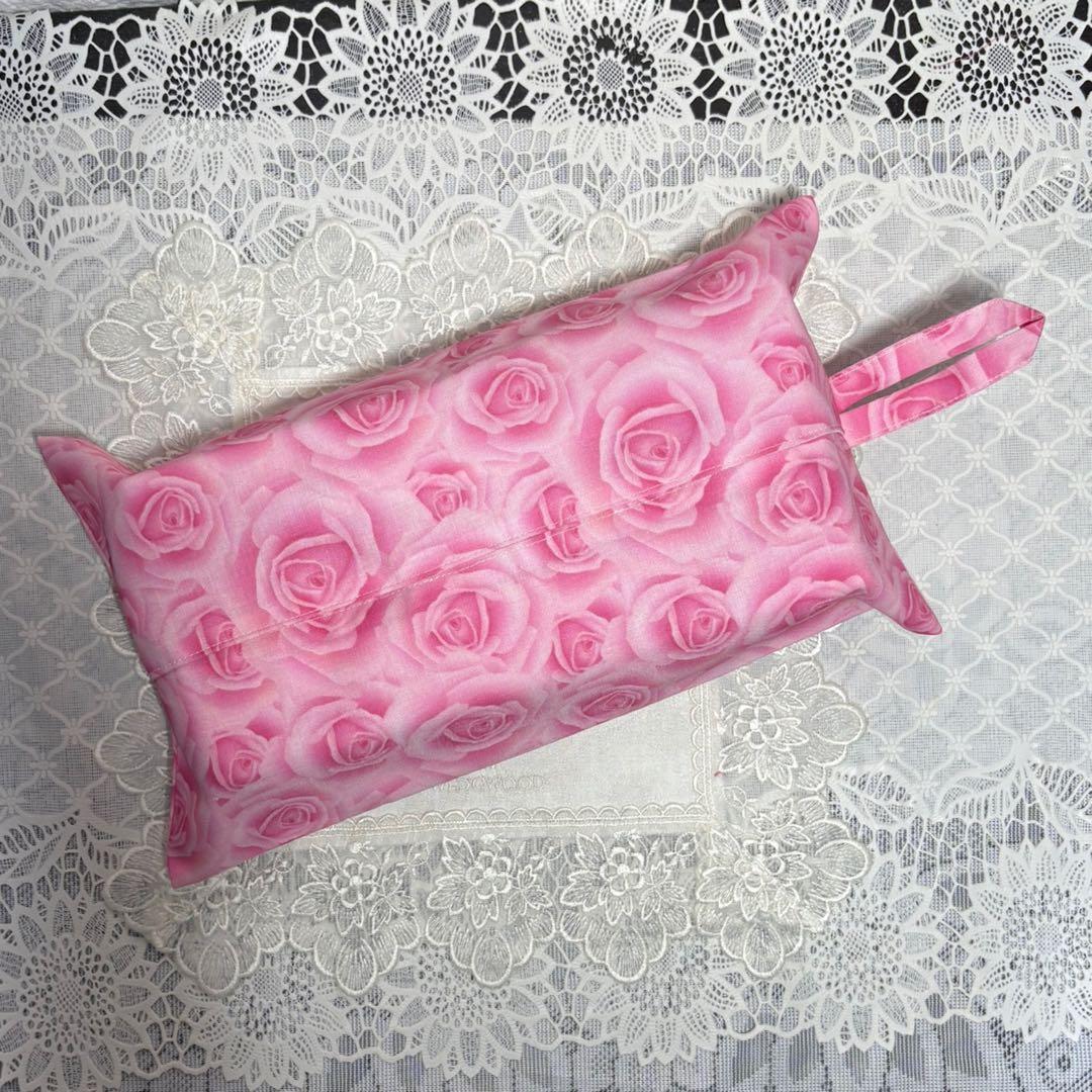 ボックスティッシュカバー　ピンクの薔薇　handmade