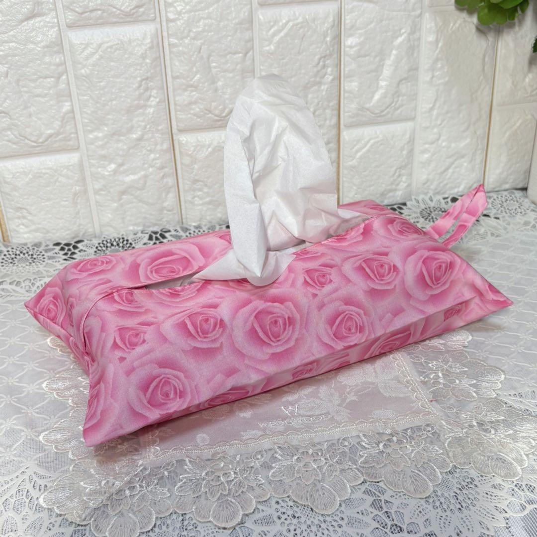 ボックスティッシュカバー　ピンクの薔薇　handmade