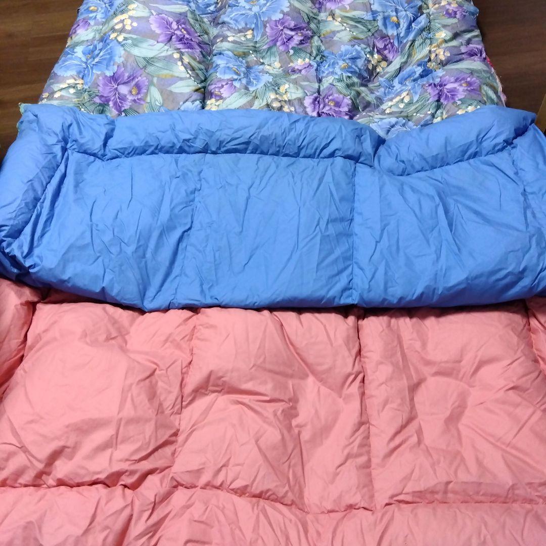 羽毛掛け布団 2枚合わせシングル 花柄 ブルー＆レッド 2枚セット 日本製②