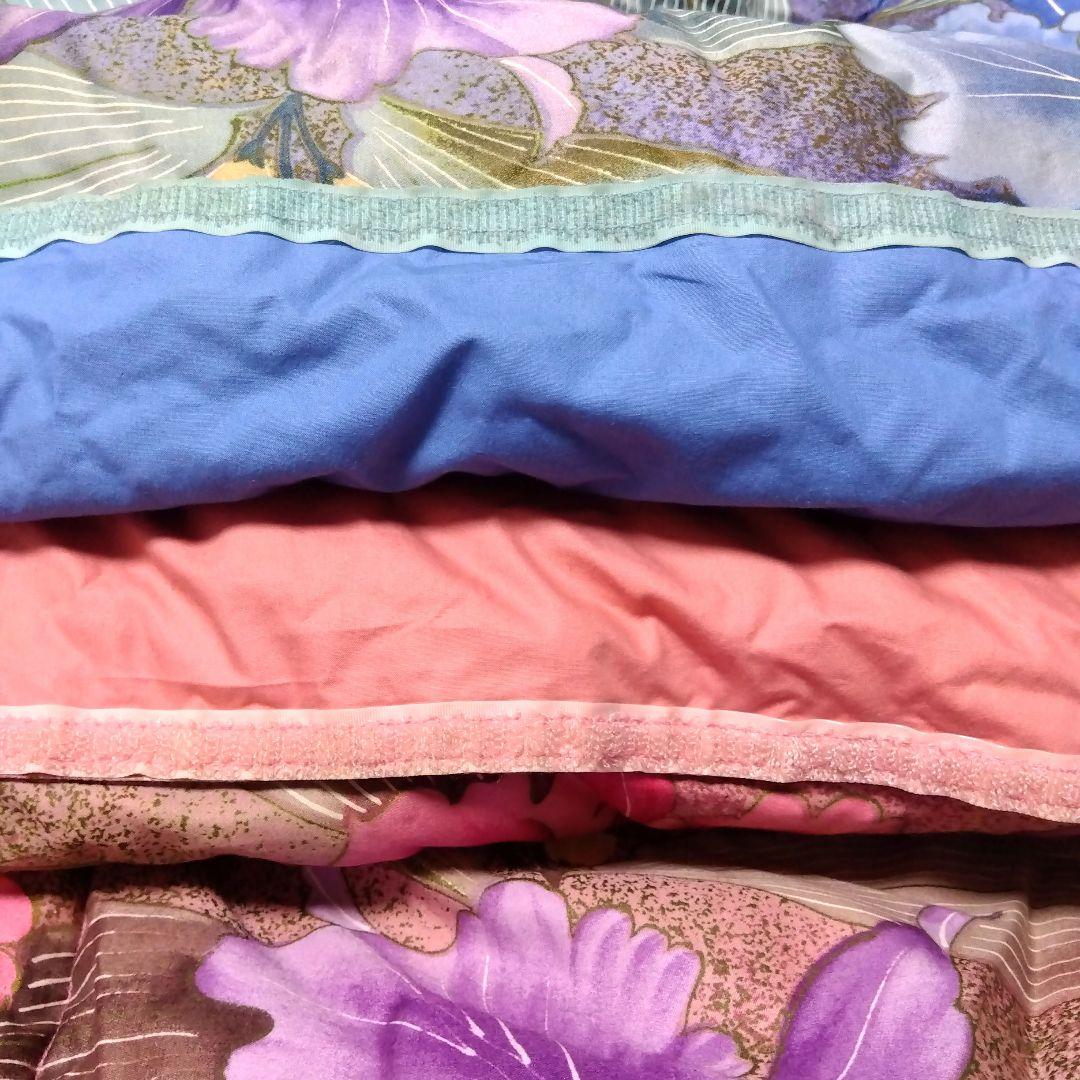 羽毛掛け布団 2枚合わせシングル 花柄 ブルー＆レッド 2枚セット 日本製②