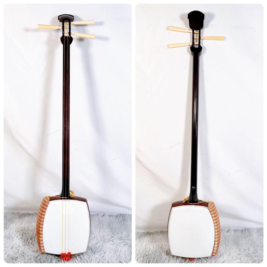 【希少】長唄三味線　中棹　紅木　金細　綾杉胴　天然糸巻き　一本溝