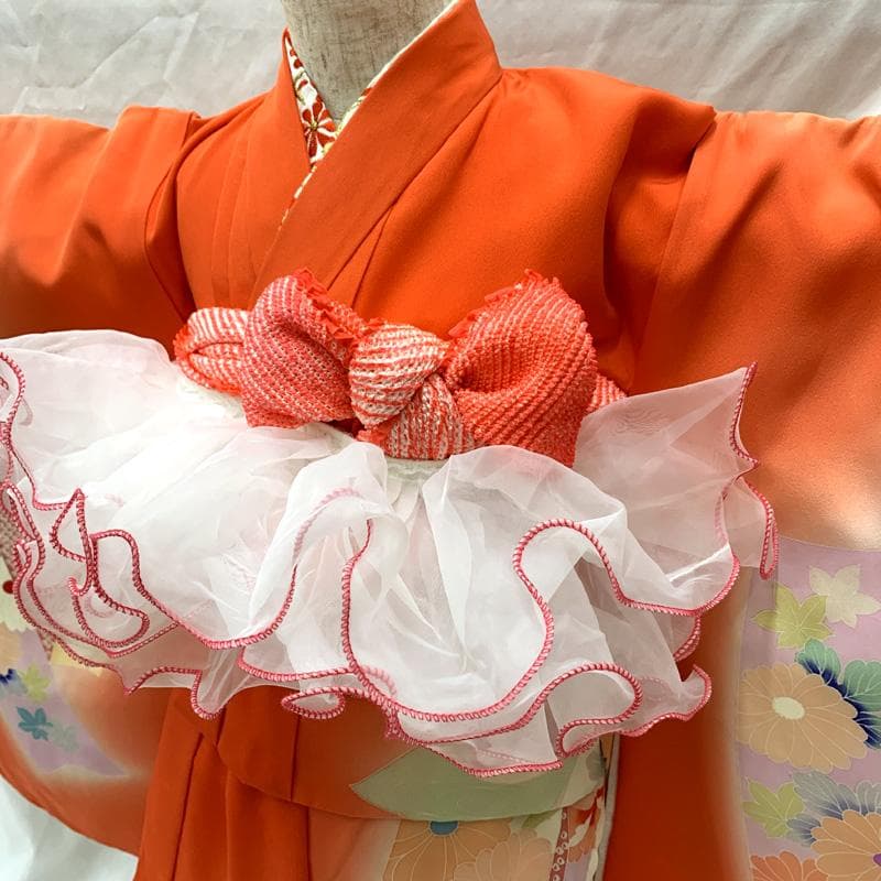 602ag8□七五三 三歳 女児 着物&チュール帯＆長襦袢 束ね熨斗□美品