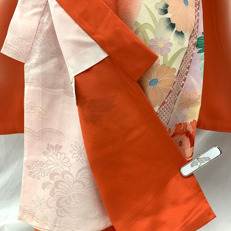602ag8□七五三 三歳 女児 着物&チュール帯＆長襦袢 束ね熨斗□美品