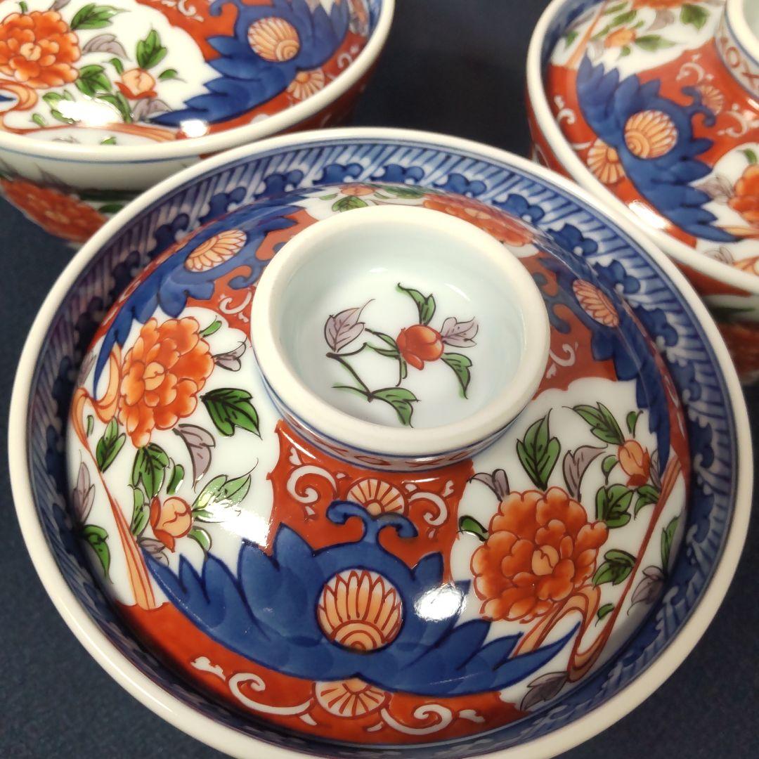 源右衛門 古伊万里 丼 小どん どんぶり 蓋付き 牡丹 染錦 染付 5客 木箱