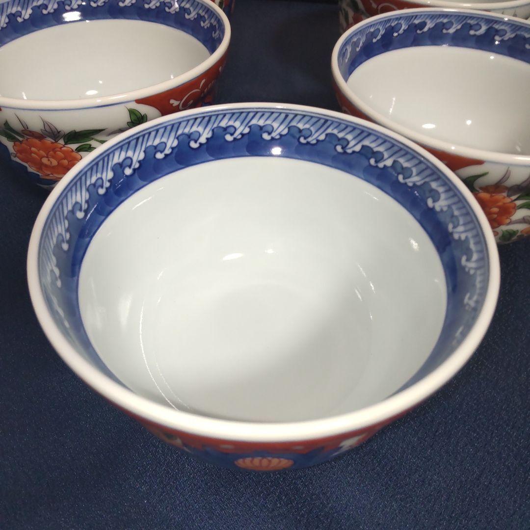 源右衛門 古伊万里 丼 小どん どんぶり 蓋付き 牡丹 染錦 染付 5客 木箱