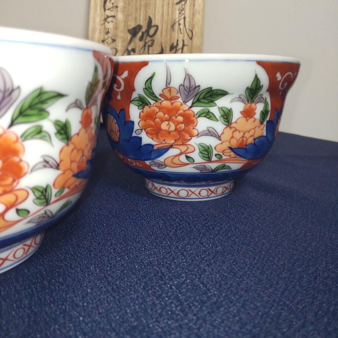 源右衛門 古伊万里 丼 小どん どんぶり 蓋付き 牡丹 染錦 染付 5客 木箱