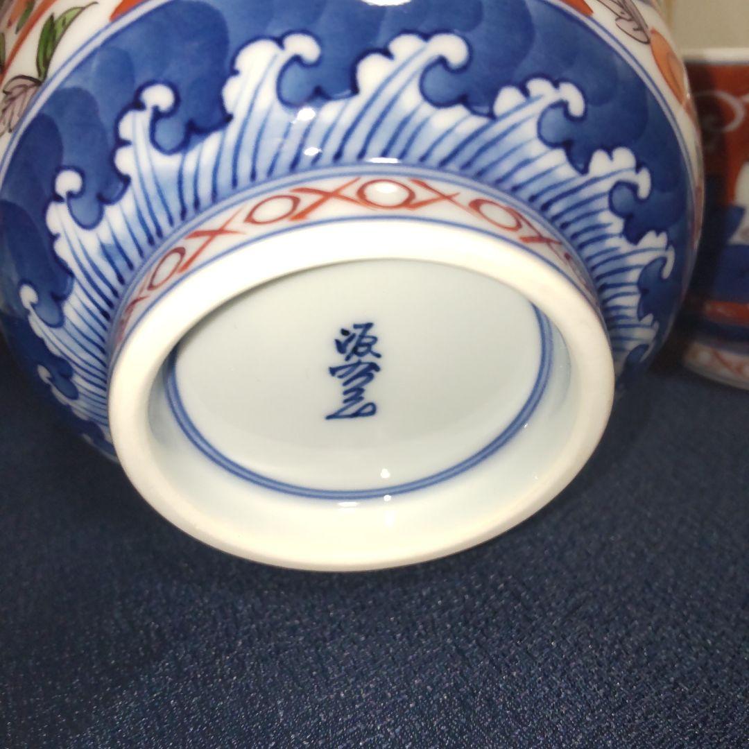 源右衛門 古伊万里 丼 小どん どんぶり 蓋付き 牡丹 染錦 染付 5客 木箱