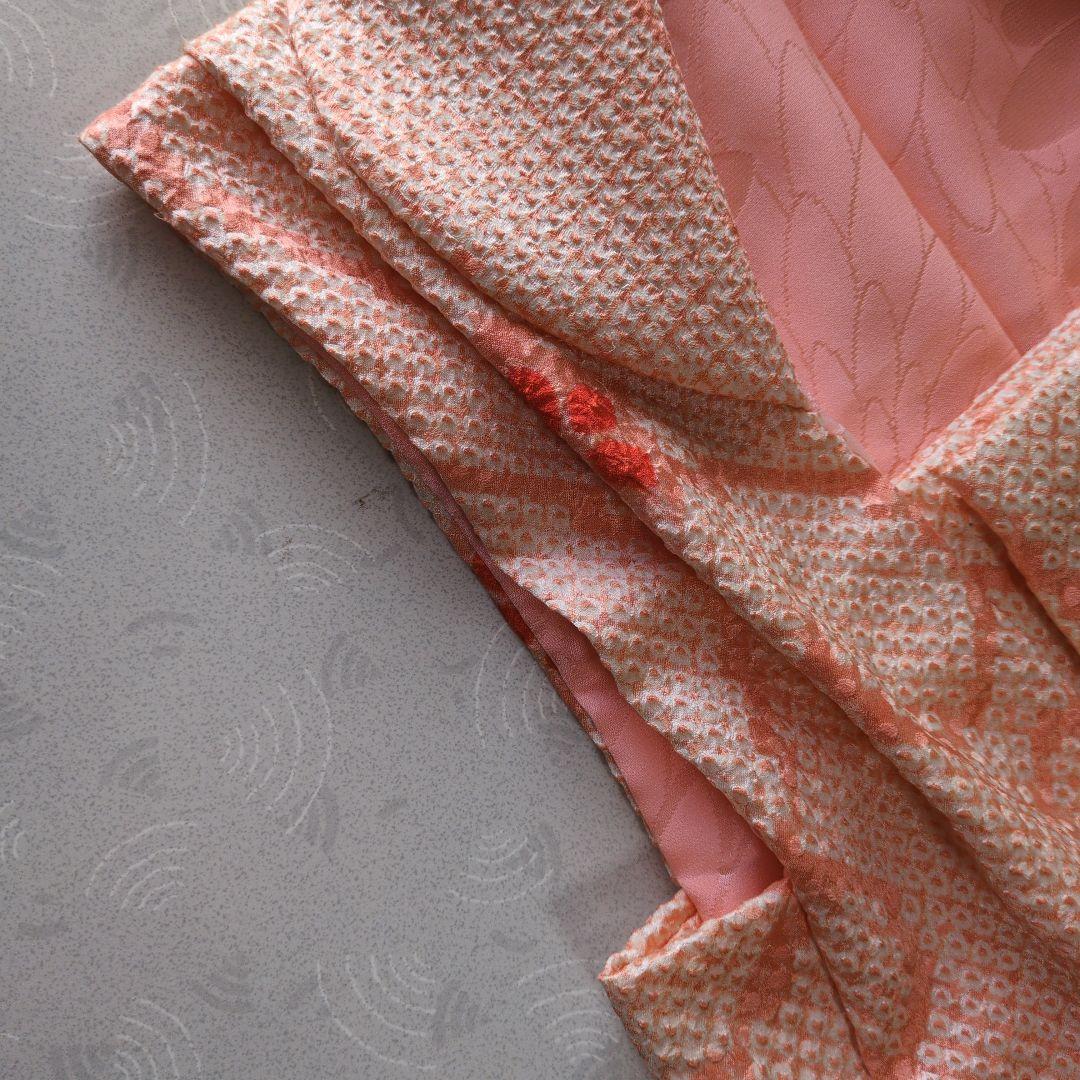 七五三３歳正絹総絞り手縫いの被布（中綿無し）サーモンオレンジ色