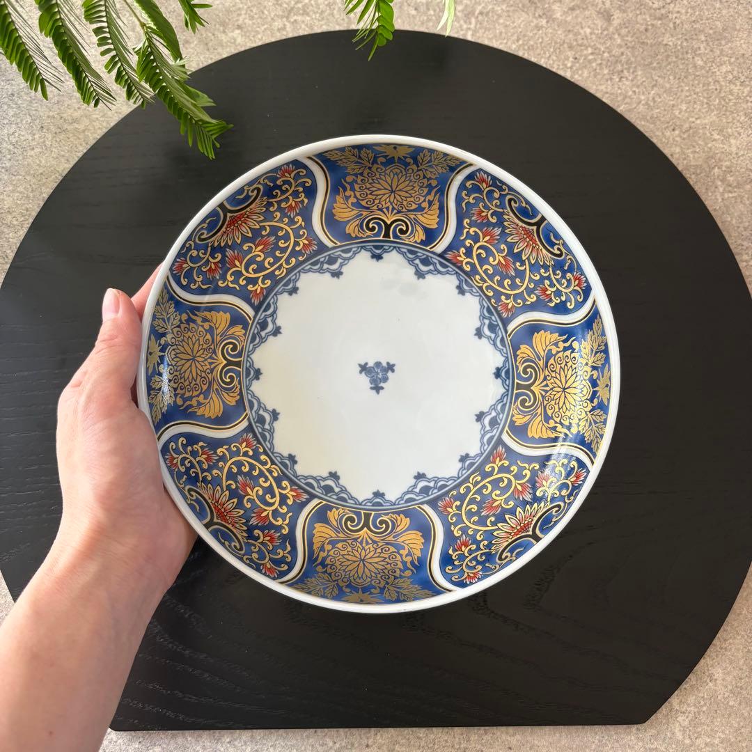 献上古伊万里　大皿　４枚　藍色　20cm 多用皿　19.5 プレートL 青　金彩