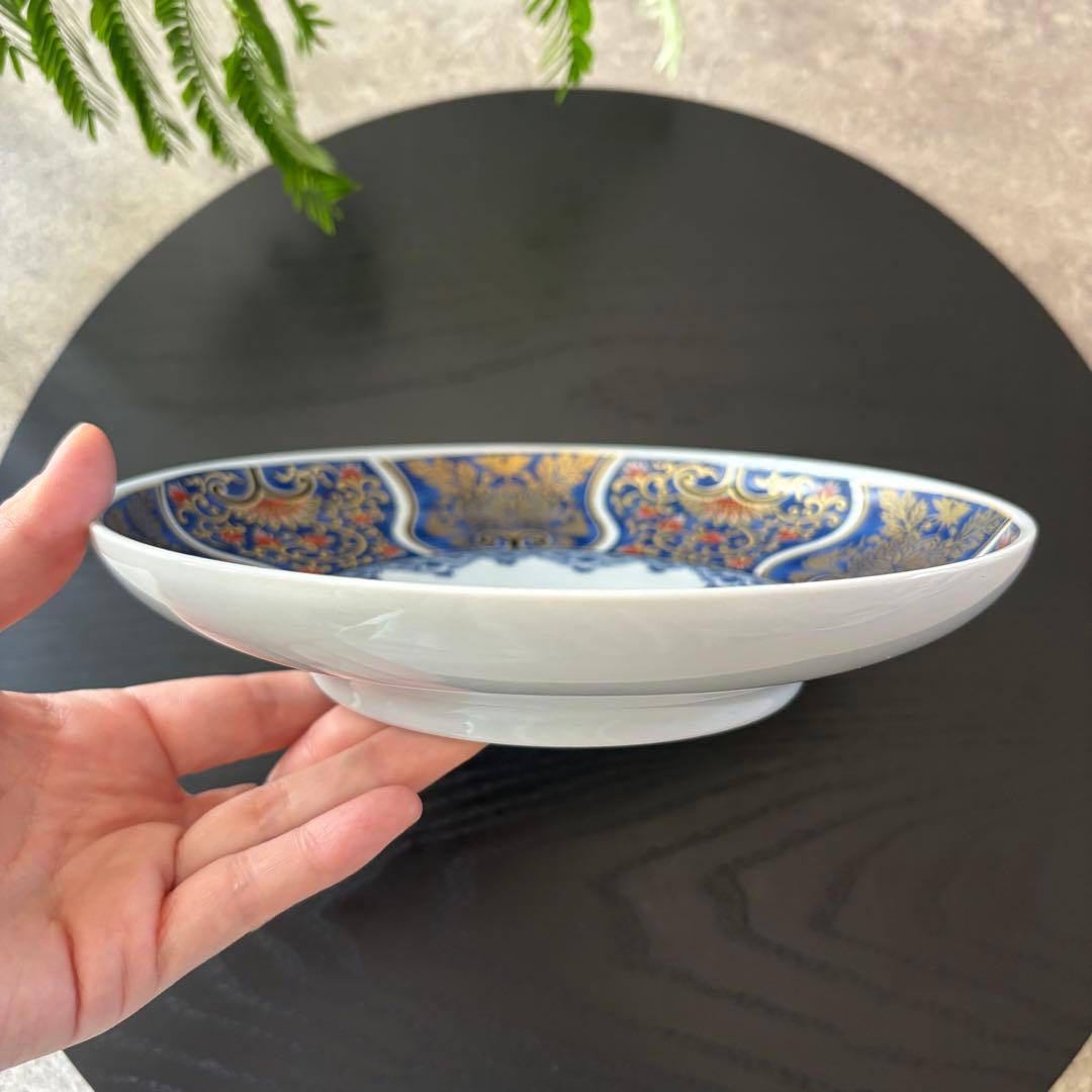 献上古伊万里　大皿　４枚　藍色　20cm 多用皿　19.5 プレートL 青　金彩