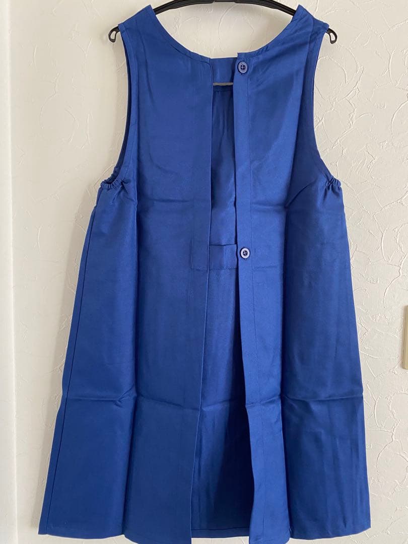 ブルー　ブラック　エプロン　ボタン付き 4ポケット