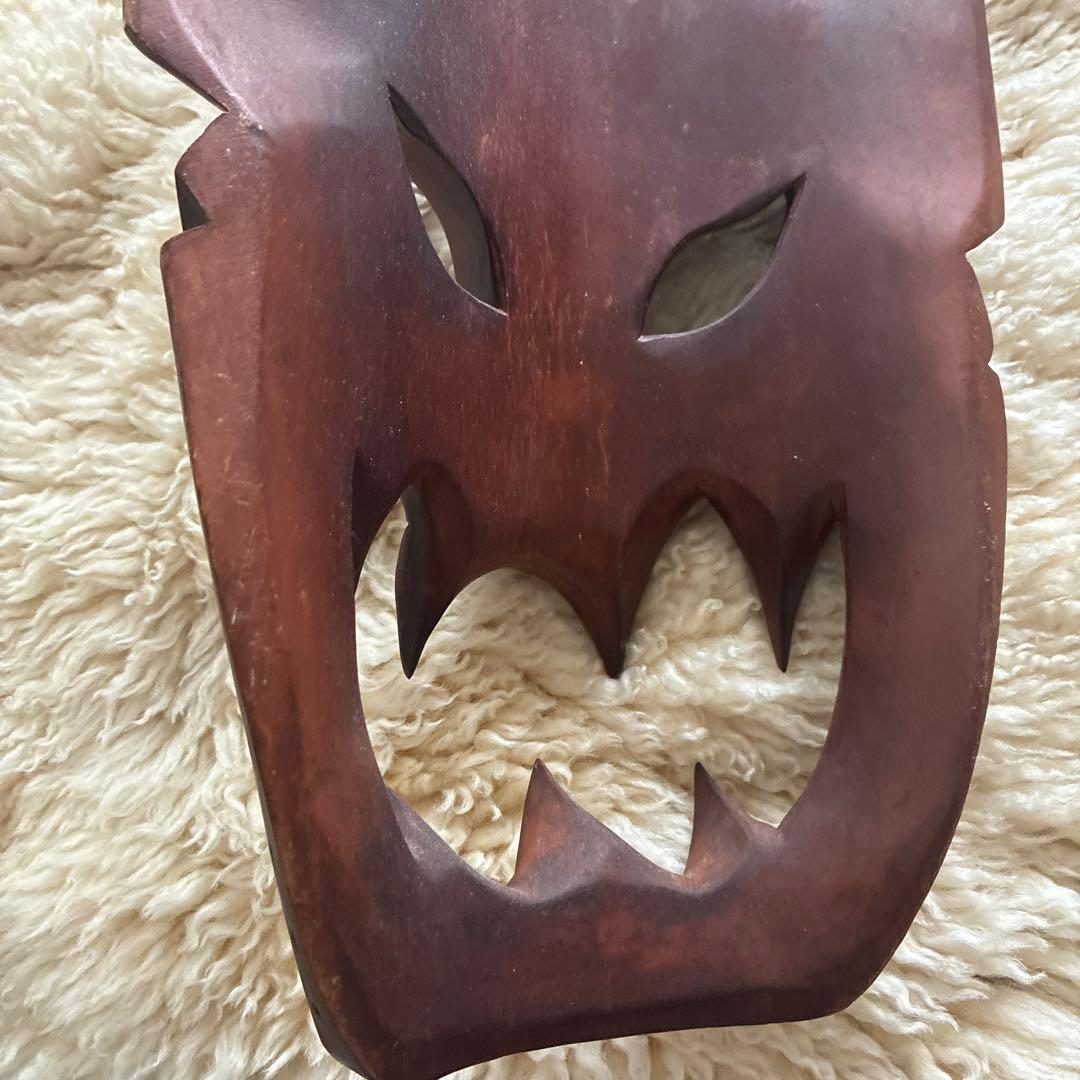 木製彫刻マスク ダークブラウン　インドネシア　お面　お土産　ヴィンテージ