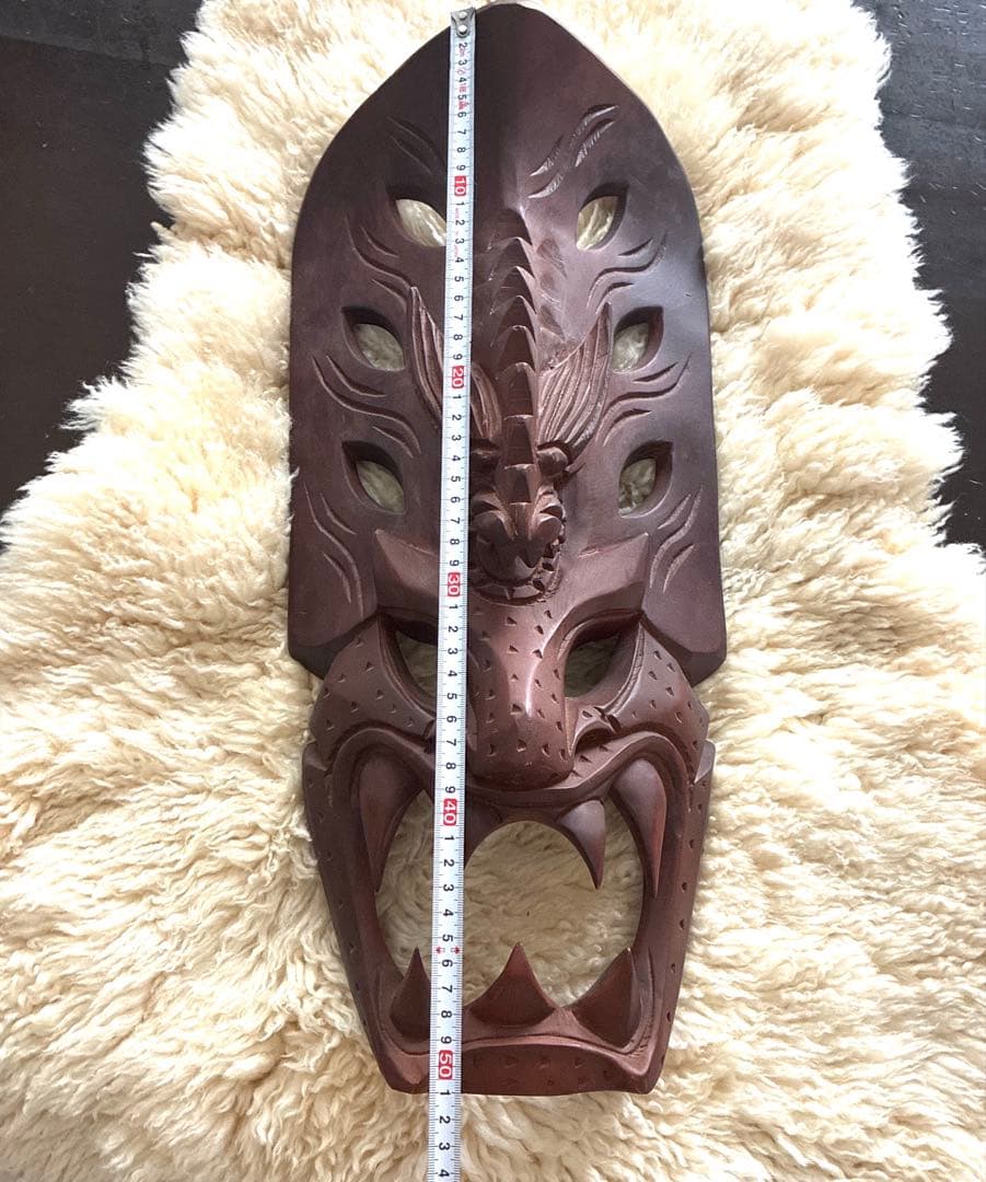 木製彫刻マスク ダークブラウン　インドネシア　お面　お土産　ヴィンテージ