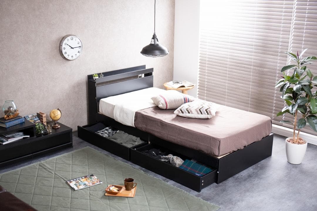 《新品・送料無料》【ダブル】Pluto 収納付きベッド（マットレス付き）