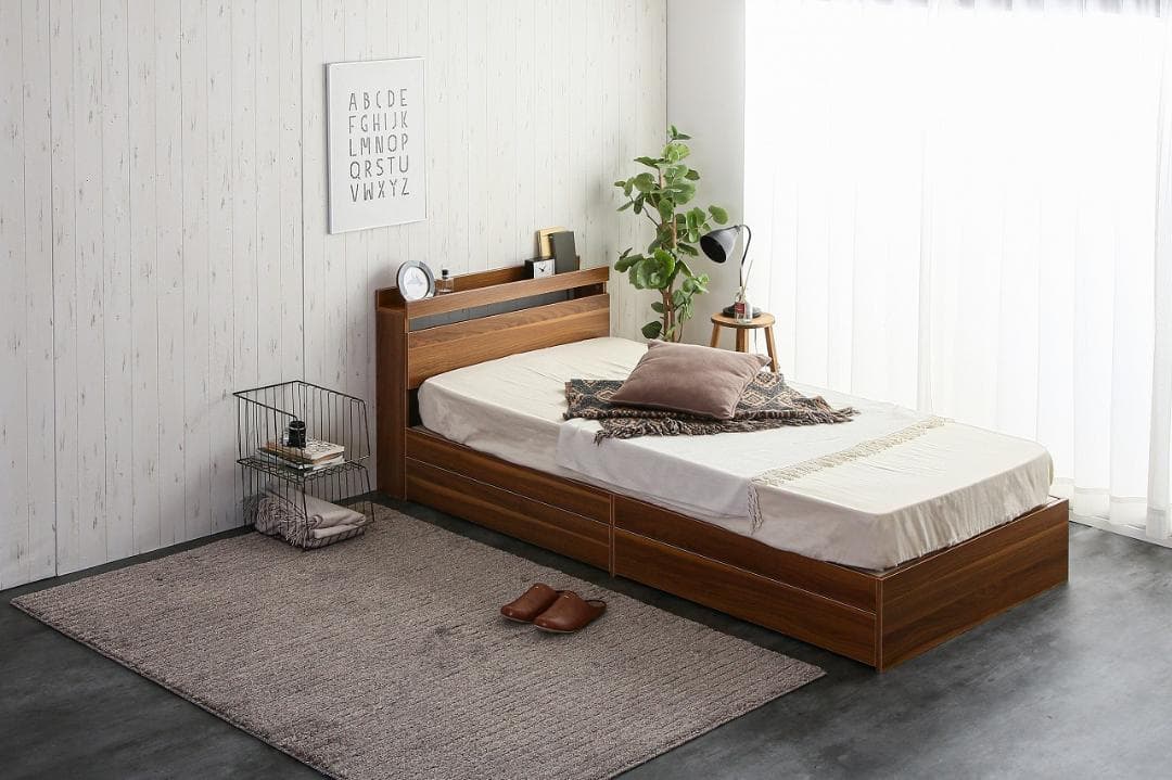 《新品・送料無料》【ダブル】Pluto 収納付きベッド（マットレス付き）