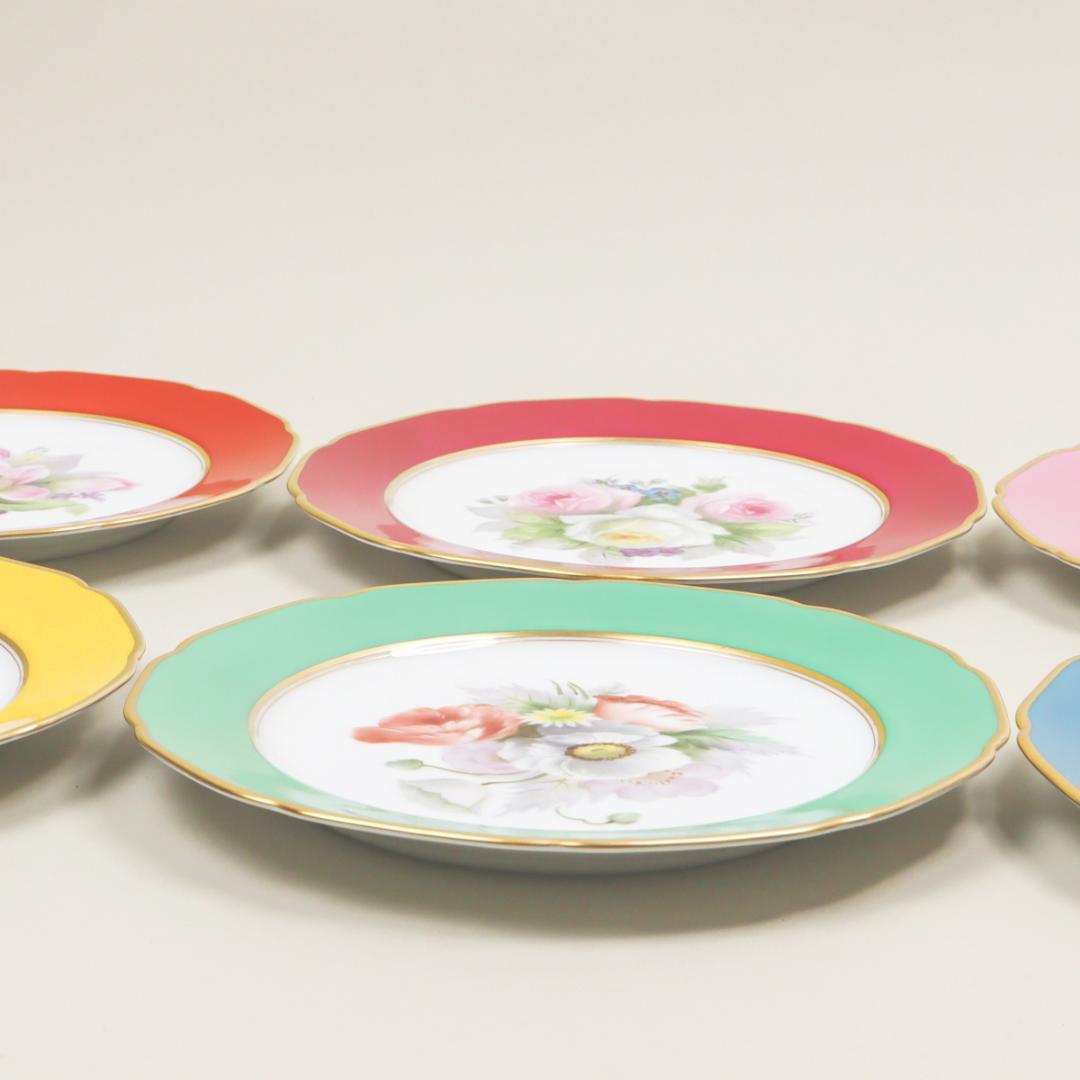 オールドノリタケ 手描き色図変りプレートセット 6枚 22cm