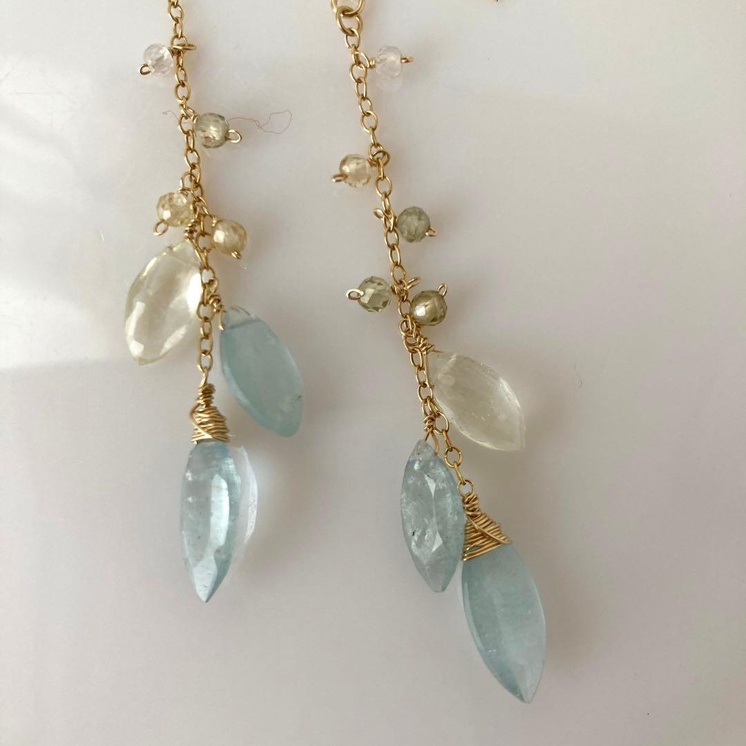 14kgfシンデレラアクアマリン.リビアングラス他ピアス - メルカリ