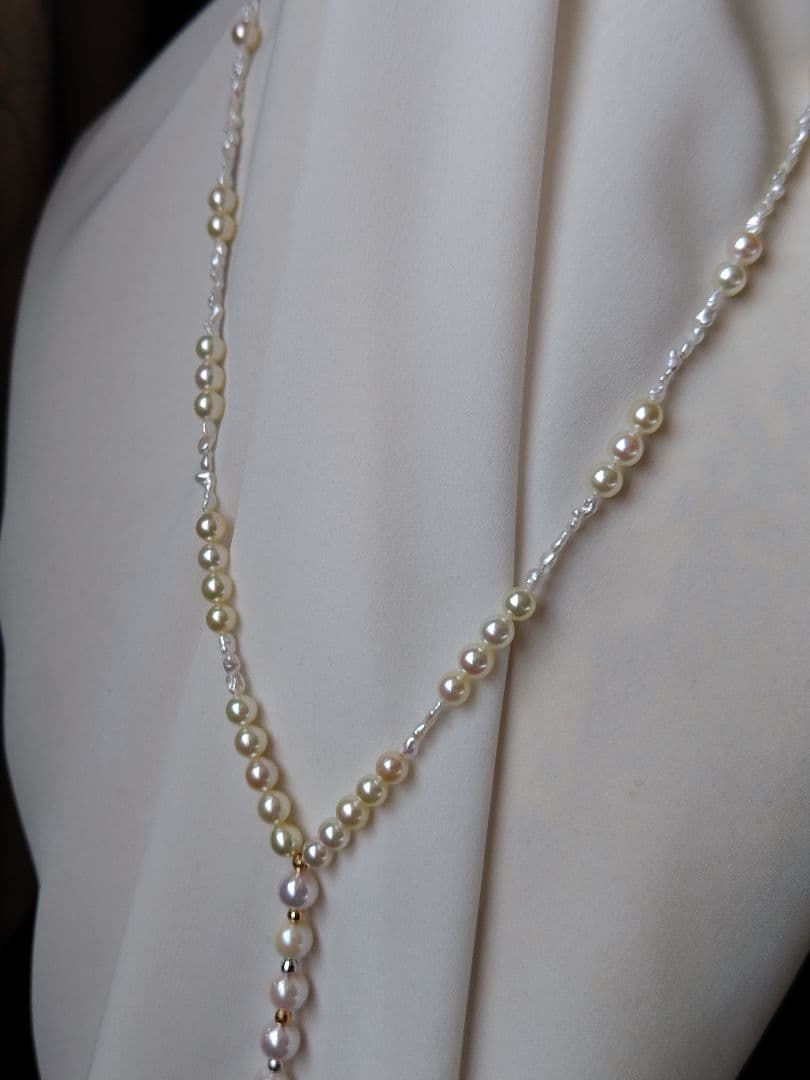 アコヤ真珠、あこやベビーパール、アコヤ芥子パールの、Y字ネックレス