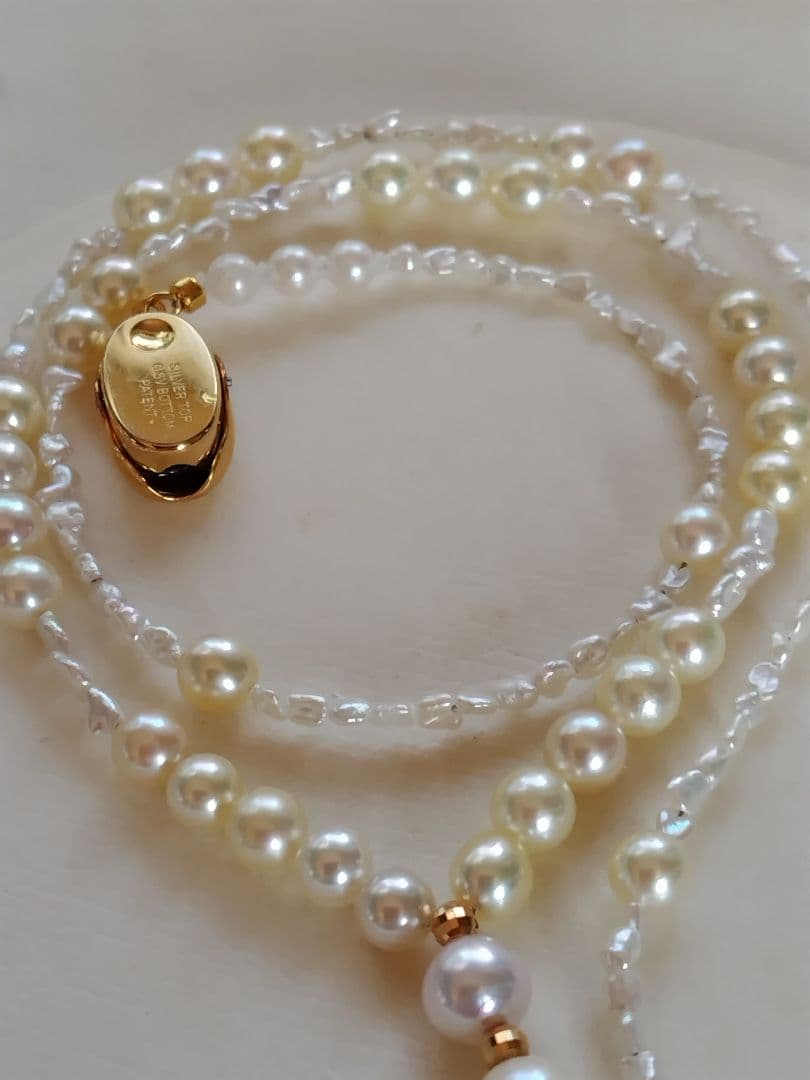 アコヤ真珠、あこやベビーパール、アコヤ芥子パールの、Y字ネックレス