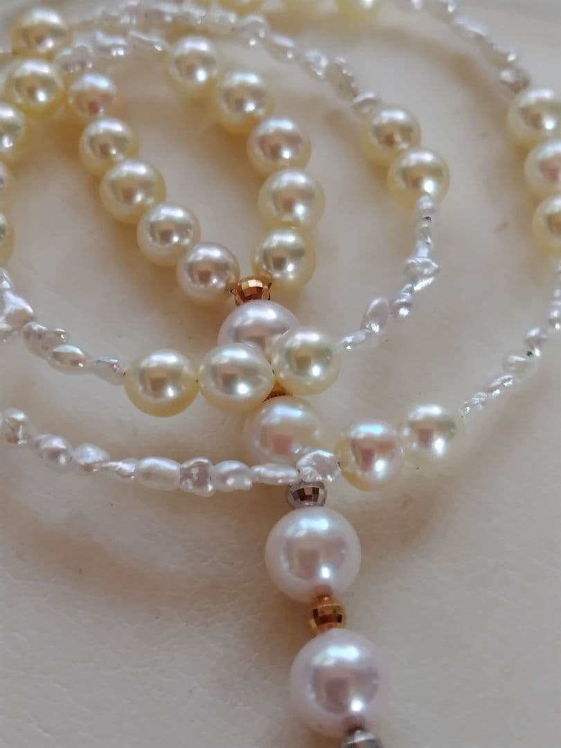 アコヤ真珠、あこやベビーパール、アコヤ芥子パールの、Y字ネックレス