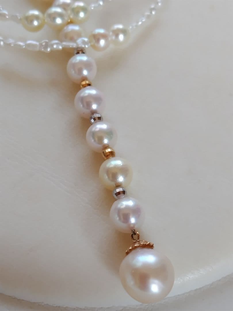 アコヤ真珠、あこやベビーパール、アコヤ芥子パールの、Y字ネックレス