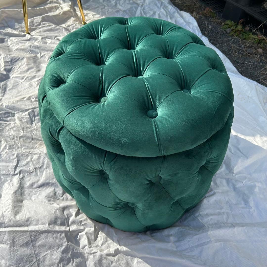 オットマンのみ　収納付き　ダークグリーン ベルベット スツールとチェア