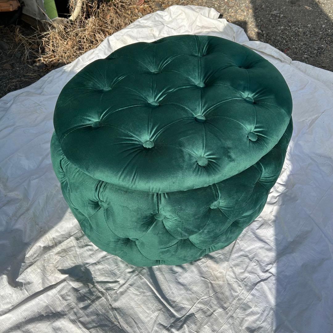 オットマンのみ　収納付き　ダークグリーン ベルベット スツールとチェア