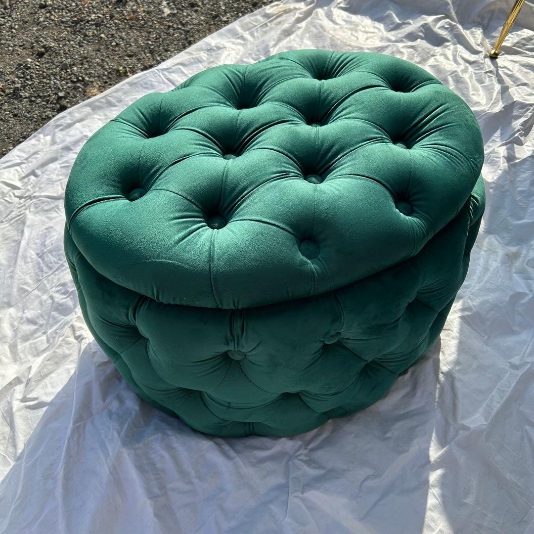 オットマンのみ　収納付き　ダークグリーン ベルベット スツールとチェア