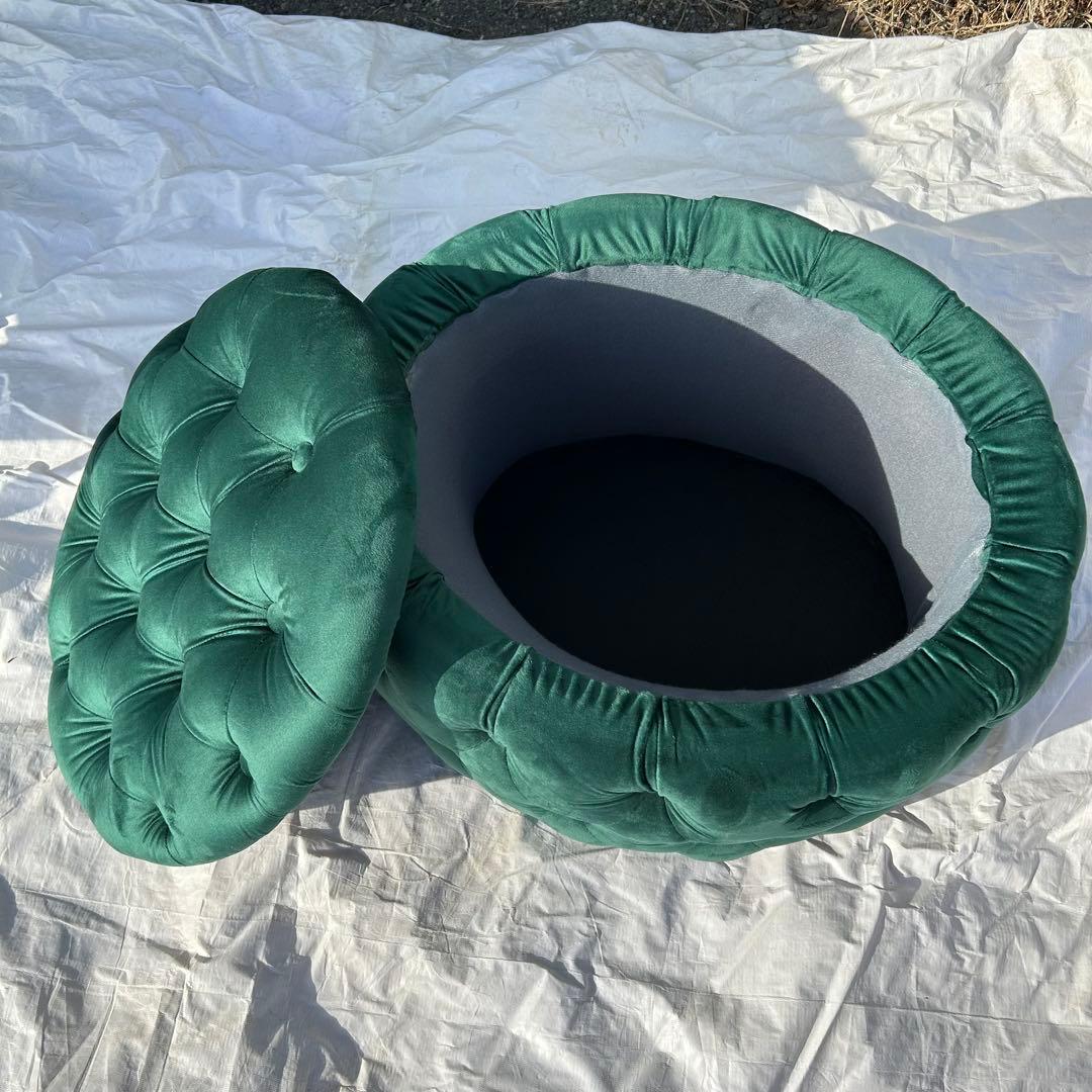 オットマンのみ　収納付き　ダークグリーン ベルベット スツールとチェア