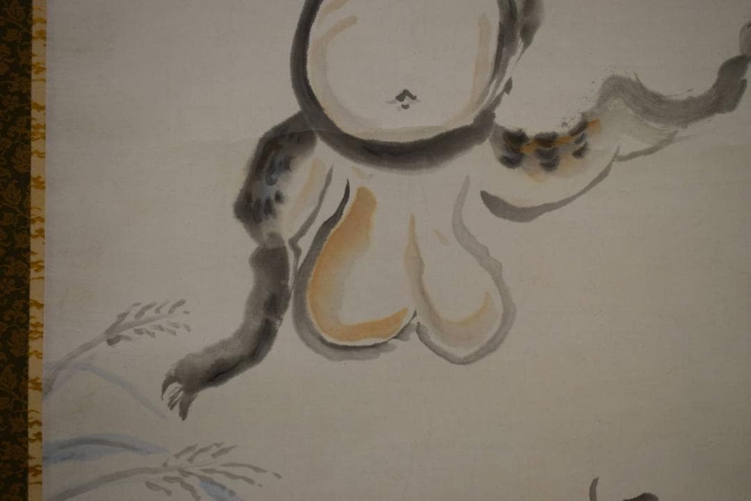 真作/岩崎巴人/狸図/布袋屋掛軸HI-567