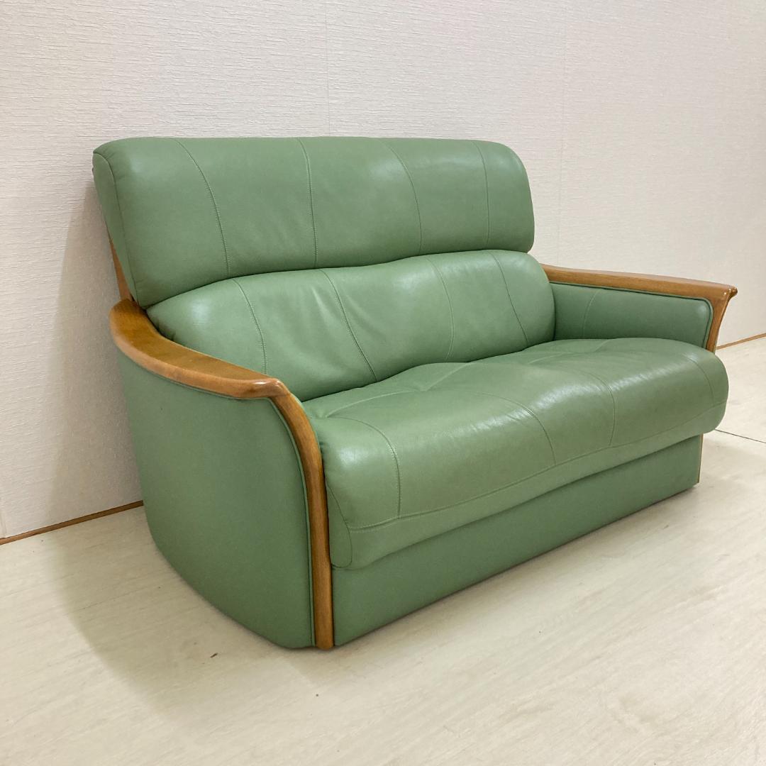 浜本工芸　革製　2人掛けソファ　ラブソファ