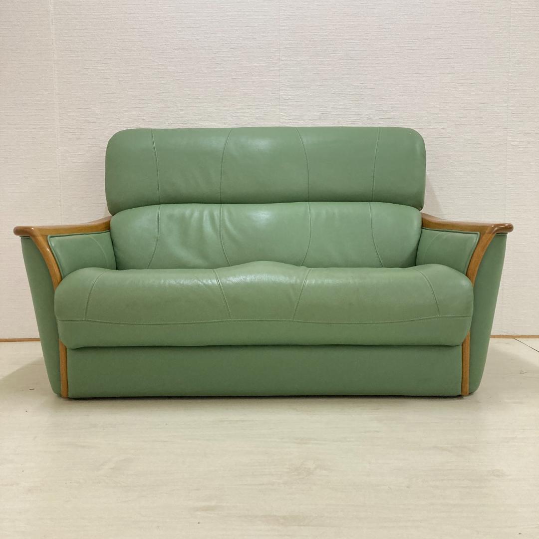 浜本工芸　革製　2人掛けソファ　ラブソファ