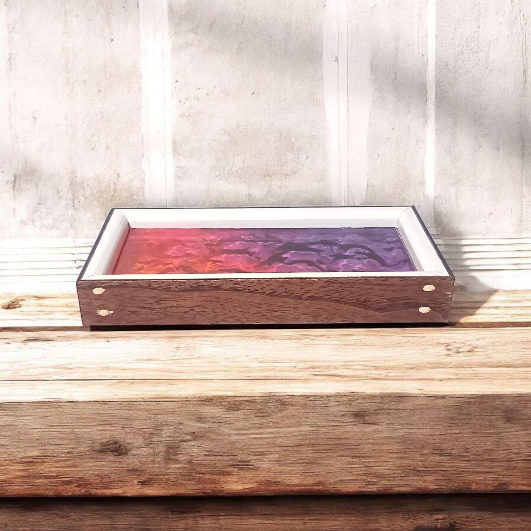 【1202】オーシャンアート　波紋　ウッドレジン　トレー（中）インテリア　雑貨