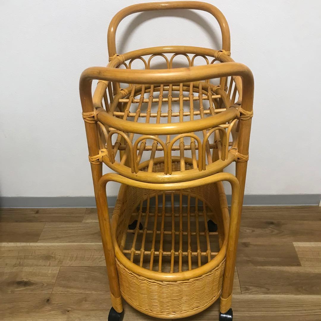 ⭐️ラタン　籐　ランドリーワゴン　収納ワゴン　キャスター付き