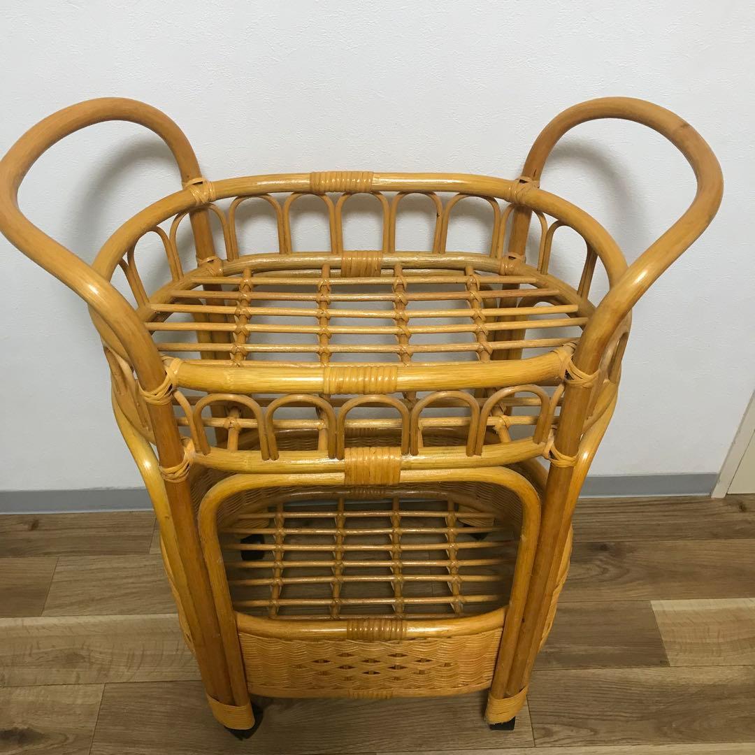 ⭐️ラタン　籐　ランドリーワゴン　収納ワゴン　キャスター付き