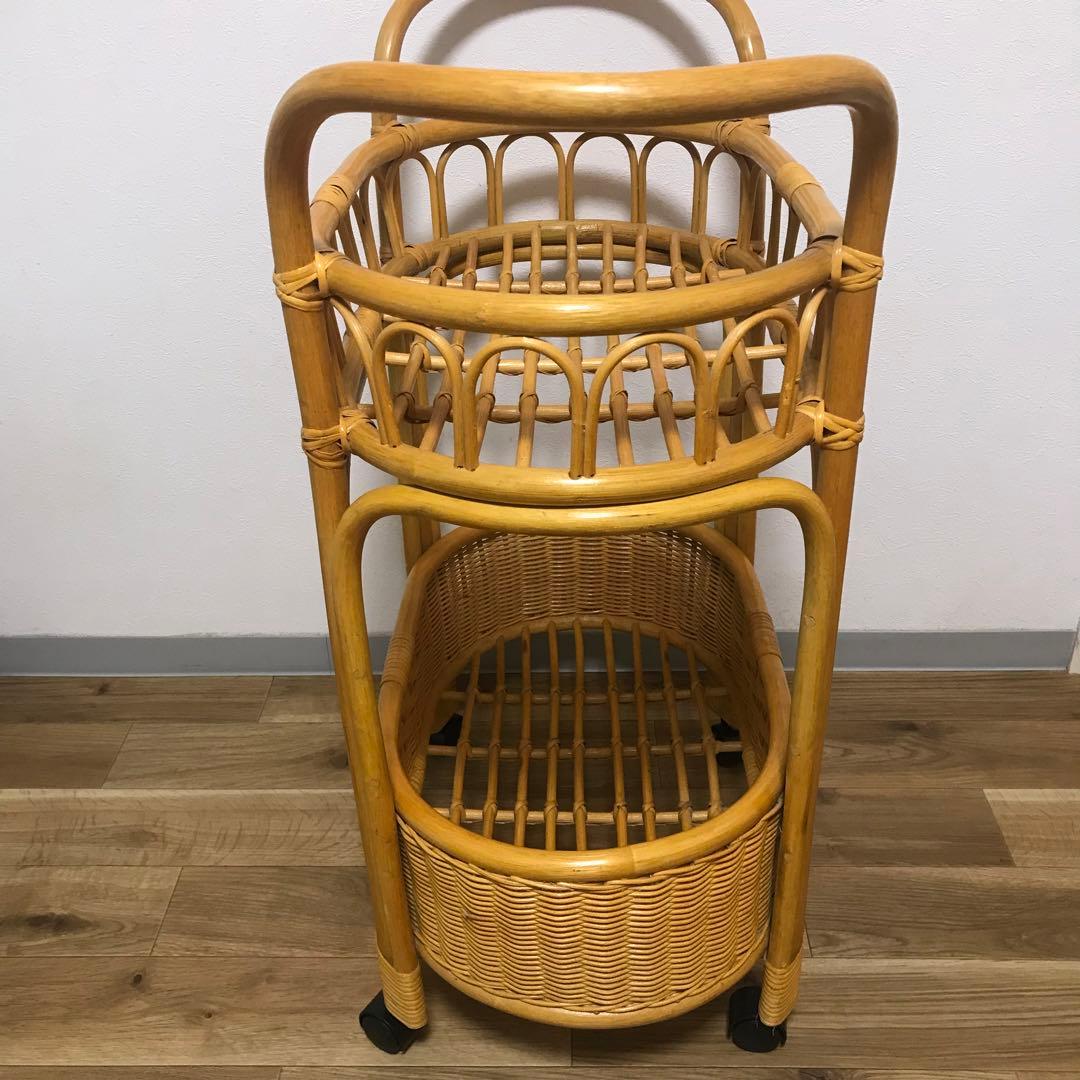 ⭐️ラタン　籐　ランドリーワゴン　収納ワゴン　キャスター付き