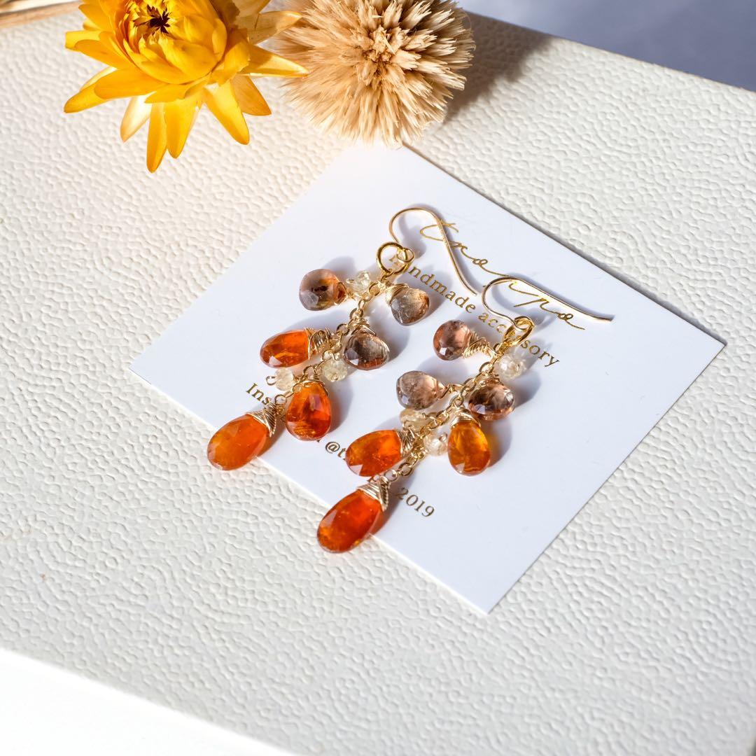 14kgfオレンジカイヤナイト・ブラウンピンクアンダリュサイトピアス