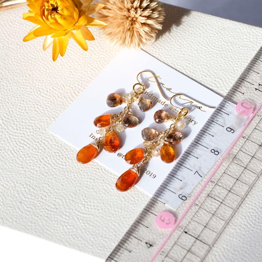 14kgfオレンジカイヤナイト・ブラウンピンクアンダリュサイトピアス