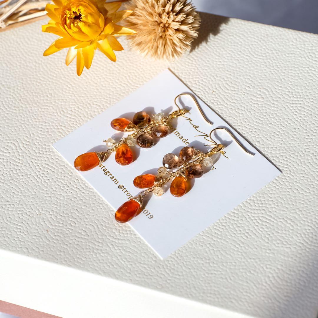 14kgfオレンジカイヤナイト・ブラウンピンクアンダリュサイトピアス