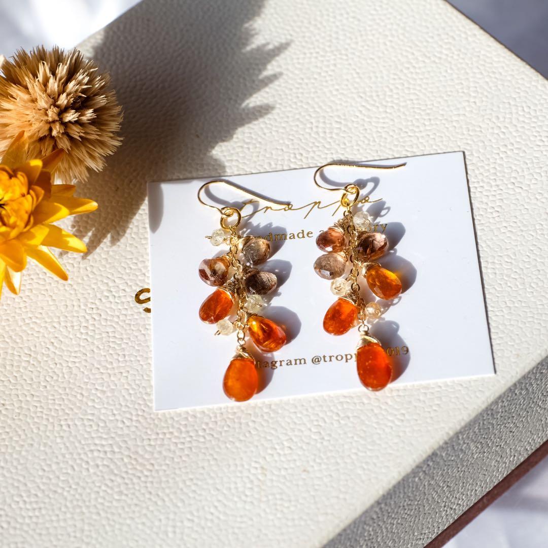 14kgfオレンジカイヤナイト・ブラウンピンクアンダリュサイトピアス