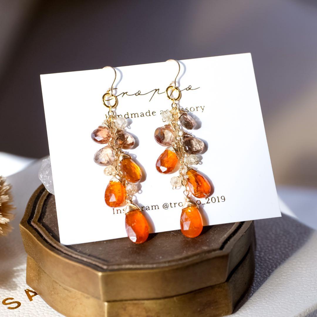 14kgfオレンジカイヤナイト・ブラウンピンクアンダリュサイトピアス