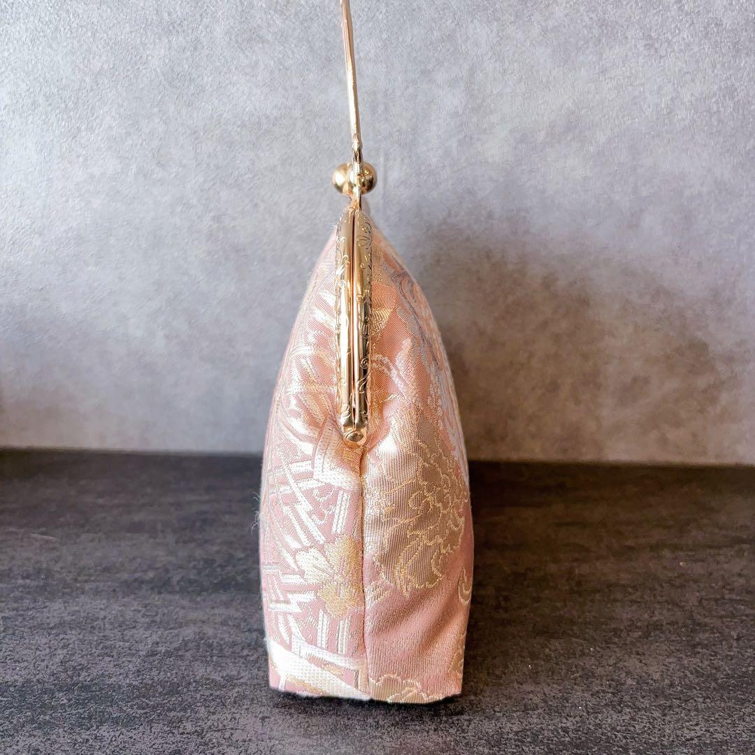 新作本真珠加工帯！格の高い濃密刺繍の最高級西陣帯地バッグ人気の金通しモーブピンク
