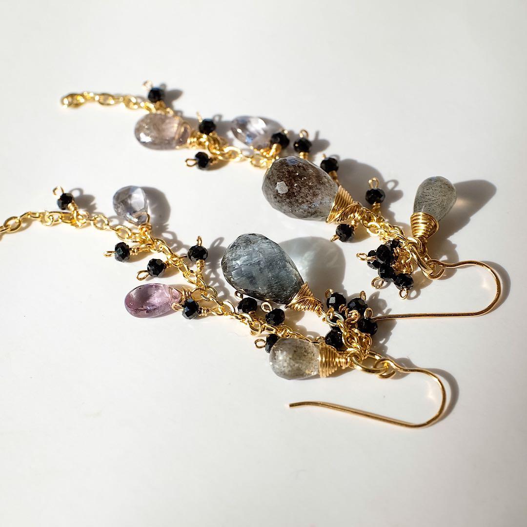 14kgfモスアクアマリン・スピネルピアス/イヤリング