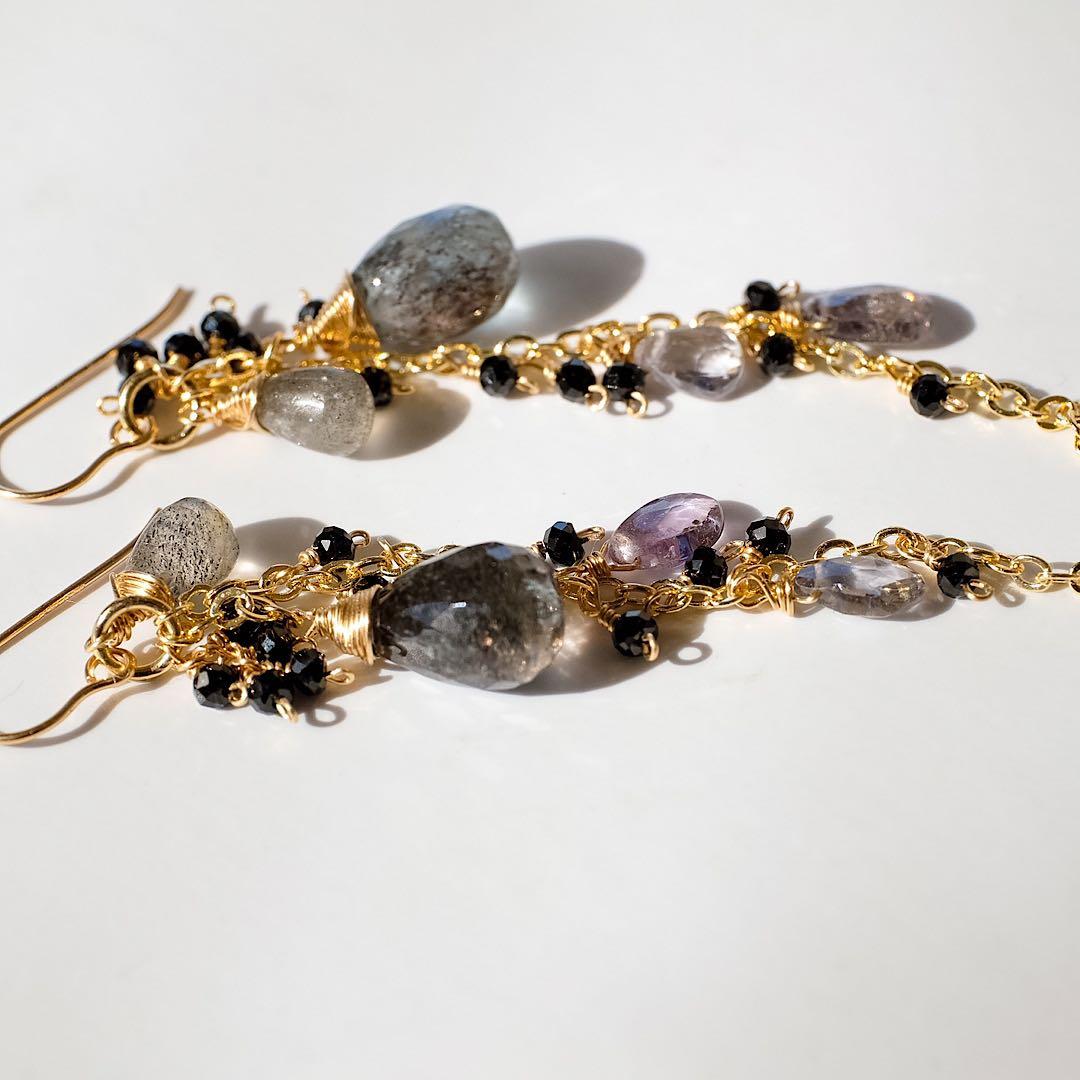 14kgfモスアクアマリン・スピネルピアス/イヤリング